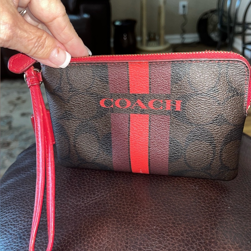 Coach Brown and Red Wristlet Clutch